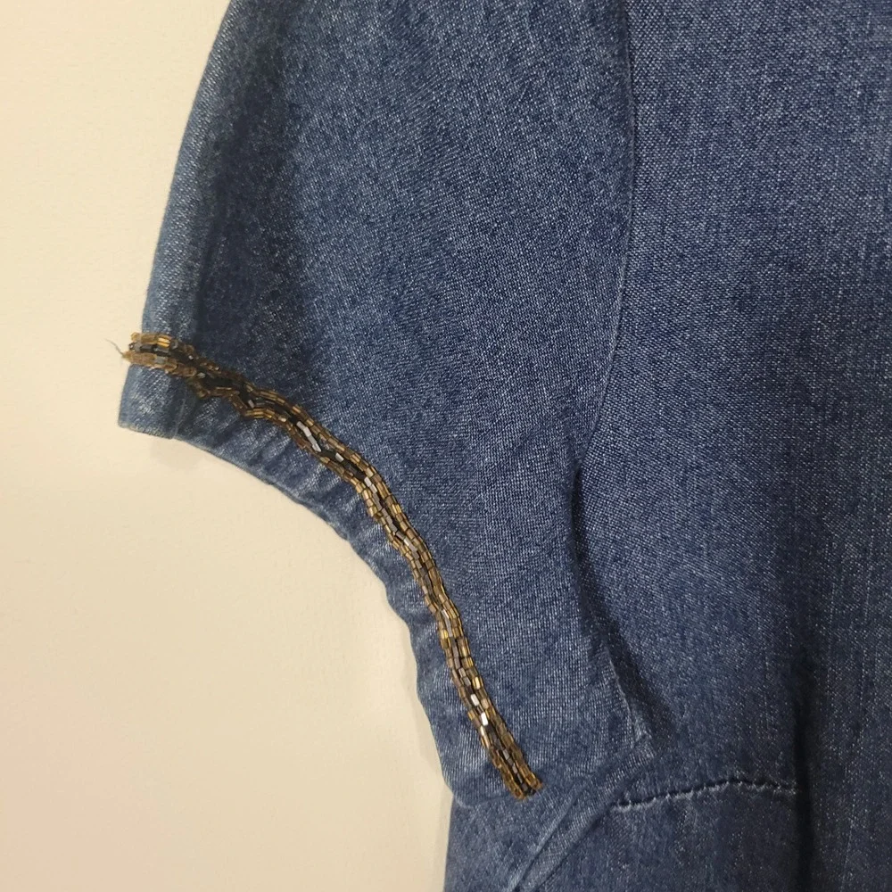 Field Manor Size 12 Denim Dress and Jacket Set Womens Embroidered Beaded Blue